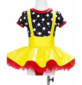 Yellow polka dot tutu skirts for girls kids baby Jazz Modern Strap Dance costumes for toddlers Ballet Kindergarten Group Performance Fluffy Tulle Dance wear for Children